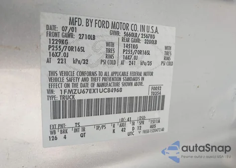 2001 Ford Explorer Sport Trac from USA, damaged, VIN 1FMZU67EX1UC84968